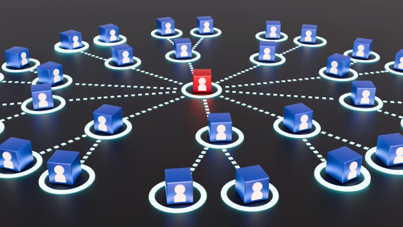 3d rendering of illustration of growing connecting people social network scheme, MLM Network Marketing Chart Structure